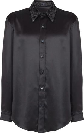 Balmain Zijden overhemd met kristallen - Heren - Casual Overhemden - Zwart - L - Overhemden