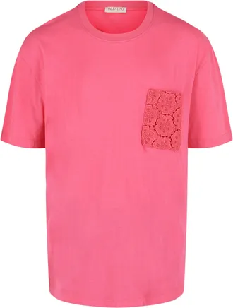 Valentino Cotton Jersey Lace-Pocket T-Shirt