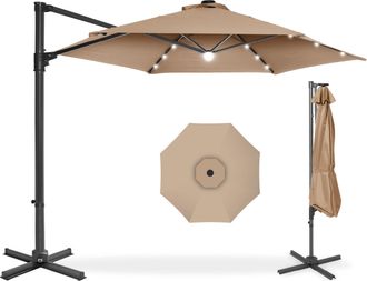 Best Choice Products 10ft 360&deg; Rotating Cantilever Easy Auto Open Patio Umbrella w/ Solar LED Lights