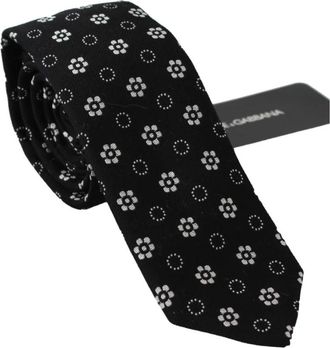 Dolce & Gabbana Zwarte bloemenprint zijden stropdas - Heren - Stropdassen - Zwart - ONE Size - Accessoires