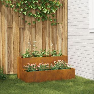 Berkfield Home Garden Planter 2-Tier 100x60x45 cm Weathering Steel in Brown | Size: 100 x 60 x 45 cm