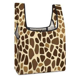 Generic Giraffe Skin Pattern Reusable Shopping Bags Lightweight Foldable Grocery Bag Polyester Washable Tote Bag