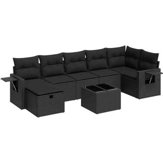 vidaXL Set De Sof&aacute;s De Jard&iacute;n Y Cojines 8 Piezas Rat&aacute;n Sint&eacute;tico Negro