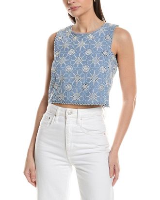Ellen Tracy Voile Embroidery Top
