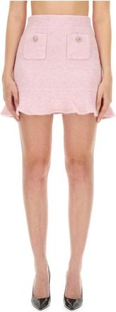 Self Portrait Textured Button Pocket Mini Rok - Dames - Korte rokken - Roze - M - Polyester - Rokken