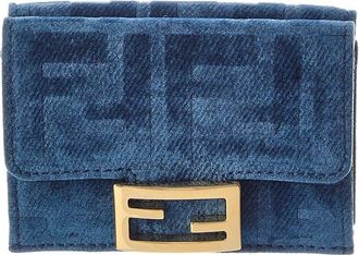 Fendi Fendi Micro Trifold Flocked Denim Wallet