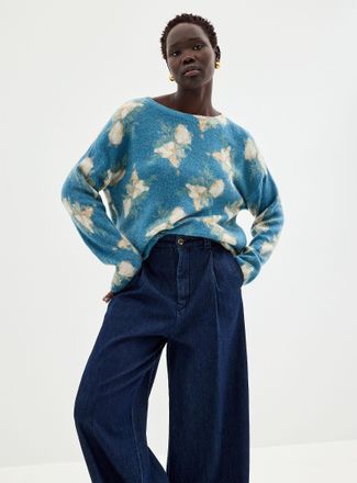 Contemporaine Womens Colorful flower garden fuzzy knit sweater