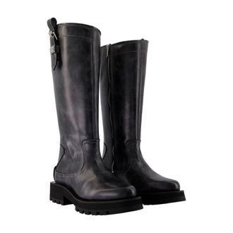 Ganni Studded Leather Boot - Gray