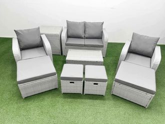 Fimous 9 PCs Rectangular Coffee Table Set Reclining Chair Inclining Sofas in Light Grey