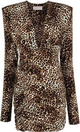 Alexandre Vauthier leopard-print V-neck mini dress - women - Spandex/Elastane/Viscose - M - Brown