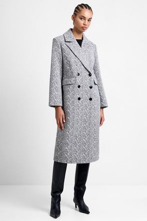 French Connection Womens Cream Double Breasted Structured Herringbone Coat - Size 12 UK