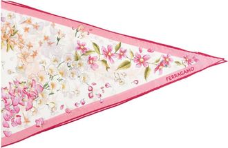 Ferragamo Silky Scarves, female, Pink, Size: ONE SIZE Asymmetrical Scarf with Floral Motif