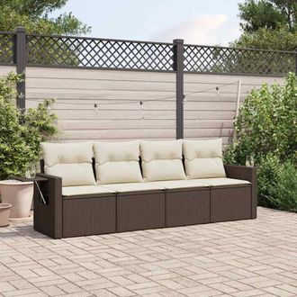 vidaXL Set De Sof&aacute;s De Jard&iacute;n 4 Pzas Y Cojines Rat&aacute;n Sint&eacute;tico Marr&oacute;n Vidaxl