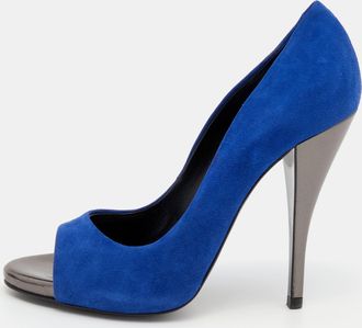 Pierre Hardy Blue Suede Open Toe Pumps