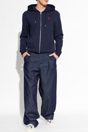 Ami Sweatshirt With Embroidered Logo, Mens, Navy Blue