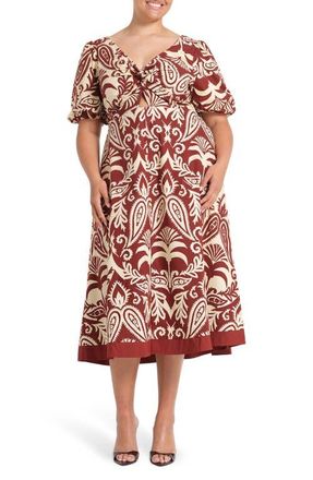 Estelle Aurela Paisley Keyhole Fit & Flare Cotton Midi Dress in Terracotta at Nordstrom, Size 24W