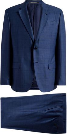 Emporio Armani Navy Check Wool & Silk Suit at Nordstrom, Size 42 Us