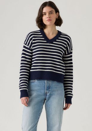 Levi's Strickpullover LEVIS REESE VNECK SWEAT, Damen, Gr. XS (34), parisienne stripe pe, Strick, Obermaterial: 60% Baumwolle, 40% Polyacryl, gestreift, figur