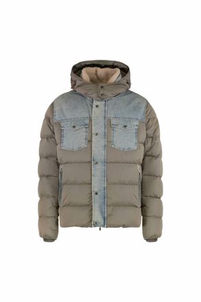 Moorer Mens Teve Denim-Panel Hooded Down Jacket In Fango