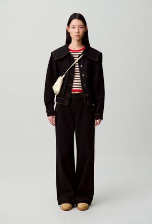 Claudie Pierlot Veste jean col vareuse denim noir