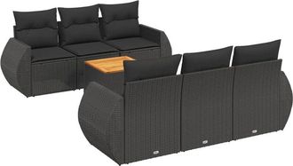 vidaXL Set De Comedor De Jard&iacute;n 7 Pzas Y Cojines Rat&aacute;n Sint&eacute;tico Negro Vidaxl