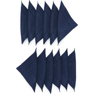 Solino Home Linen Cocktail Napkins Set of 12, 6 x 6 - Classic Hemstitch in Navy at Nordstrom
