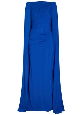 Talbot Runhof Cape-effect Draped Stretch-tulle Gown - Blue - 42 (UK16 / XL)