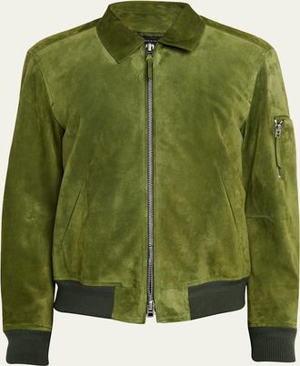 Tom Ford Mens Suede Cashmere-Knit Blouson Jacket