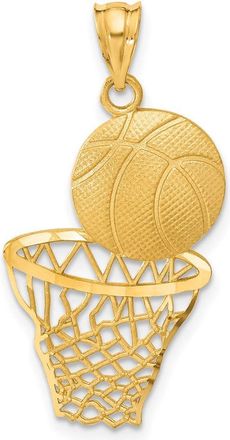 Diamond2Deal 14k Yellow Gold Satin Diamond-Cut Basketball and Net Pendant
