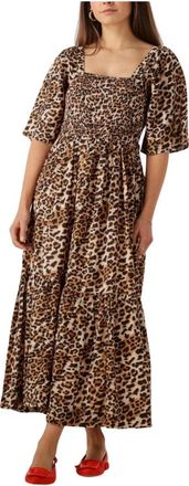 Selected Bruine Maxi Jurk voor Zonnige Dagen - Dames - Maxi kleedjes - Veelkleurig - M - Denim - Kleedjes
