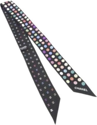 Chanel Pre-owned Scarves, female, Black, Size: ONE SIZE Pre-owned Vintage Silk Scarf