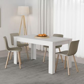 Dmora Mesa Fija Sort, 6 Plazas, Superficie Efecto Entablado, Forma Rectangular, 135x80x76h Cm Blanco Mate