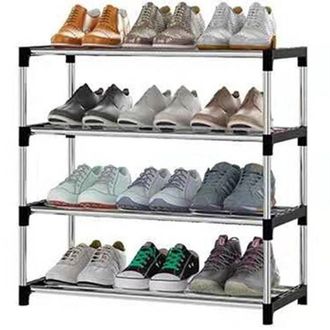 Trade Shop Trade Shop - Scarpiera Scaffale Salvaspazio Multiuso 4 Ripiani Metallo Impilabile 60x30x55cm