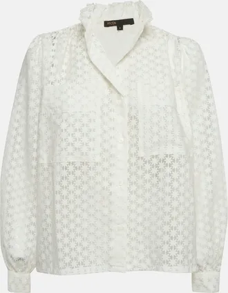 Maje White Floral Pattern Chiffon Sheer Shirt