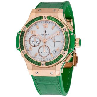 Hublot Big Bang Gold Tutti Frutti White Dial Alligator and Rubber Green Females Watch 341.PG.2010.LR.1922