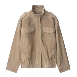 Generic Faux Leather Jacket for Women Faux Suede Standing Collar Long Sleeve Motorcycle Biker Coat With Pockets Elastic Hem Casual Trendy Fall Winter Ladies C