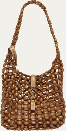 Saint Laurent Le 5 A 7 Beaded Wood Hobo Bag