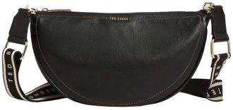 Ted Baker Womens Webbing Leather Half Moon Crossbody Bag, Black