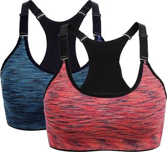Generic 2 Pack Sports Bras Women High Impact Adjustable Strap Seamless Bra Comfort Stretch Sports Tops Mid Support Wirefree Racerback Yoga Gym Running Crop To