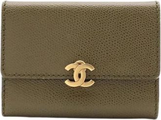 Chanel Pre-owned Card Case Trifold Wallet - Dames - Vintage Accessoires - Groen - ONE Size - Leer - Vintage