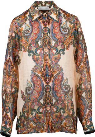 Zimmermann Long-Sleeved Ramie Shirt With Intricate Multicolor Paisley Pattern