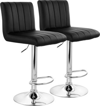 Elama 2 Piece Tufted Faux Leather Adjustable Bar Stool in Black at Nordstrom