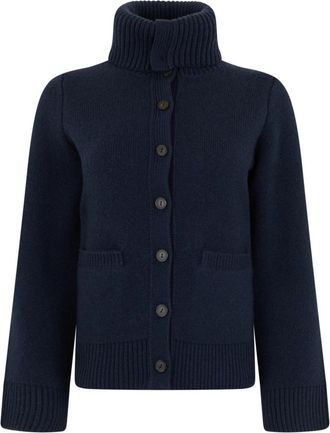 Vince Cardigan met hoge kraag - Dames - Vesten - Blauw - M - Wol - Truien & Vesten