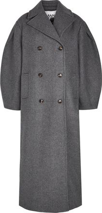 Ganni Double-breasted Wool-blend Peacoat - Grey - 34 (UK6 / XS)