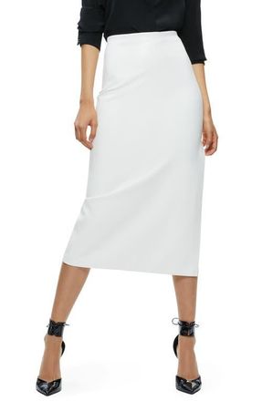 Alice & Olivia Maeve Back Slit Faux Leather Midi Skirt in Off White at Nordstrom, Size 12