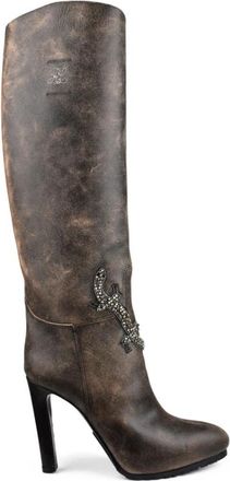 Ralph Lauren Remmy Hoge Laarzen - Dames - Laarzen met Hak - Grijs - 37 EU - Leer - Schoenen