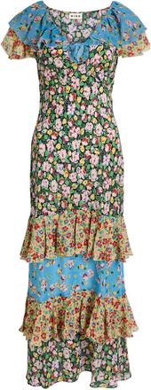 Rixo Rixo Benoite Floral Ruffled Silk Midi Dress - Multicoloured - 16 (UK 16 / XL)