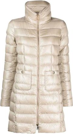 Herno Jassen, Dames, Beige, XL, Gewatteerde Gewatteerde Jas Hoogglans Afwerking