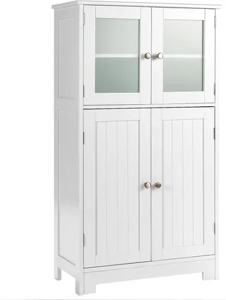 Costway Costway - Armario Del Ba&ntilde;o Con 4 Puertas De Vidrio, Despenda De Madera Con Repisas Regulables, Organizador Multiuso