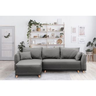 Norrwood home24 Norrwood Ecksofa Jardins Anthrazit Strukturstoff 259x86x181 cm mit Schlaffunktion und Bettkasten